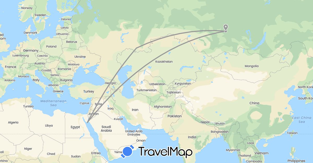 TravelMap itinerary: driving, plane in Egypt, Russia (Africa, Europe)