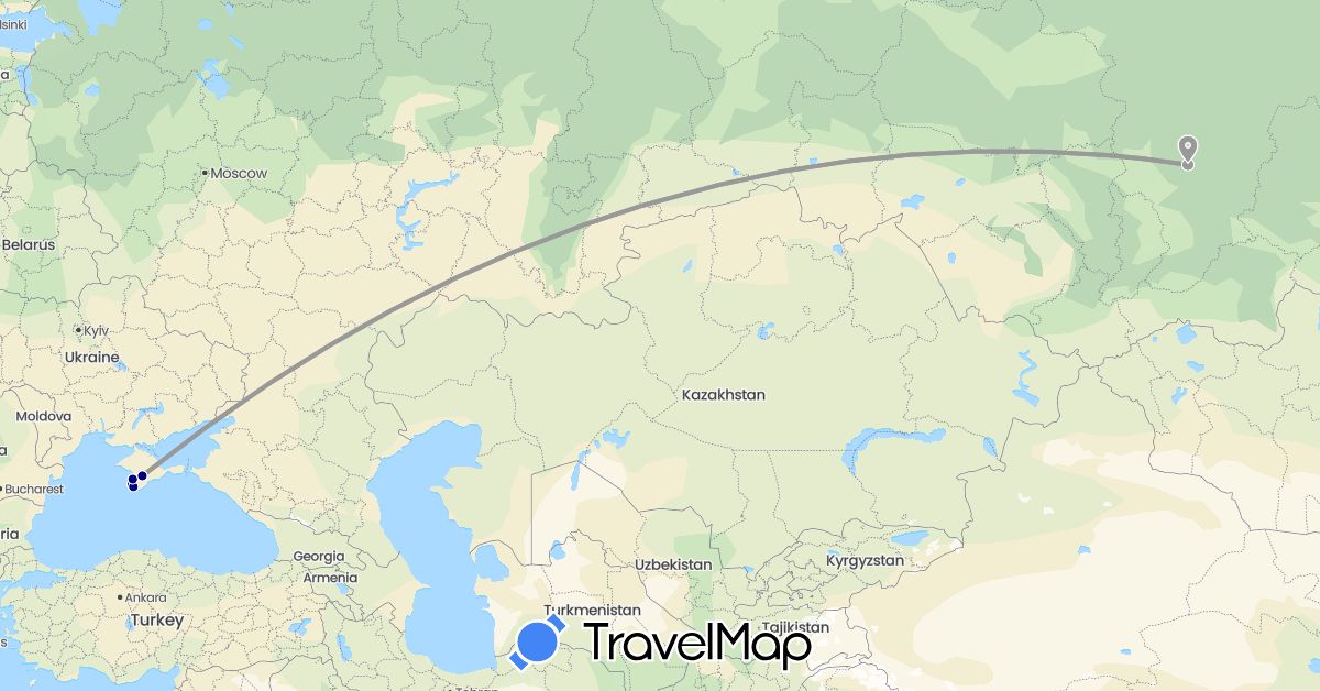 TravelMap itinerary: driving, plane in Russia, Ukraine (Europe)