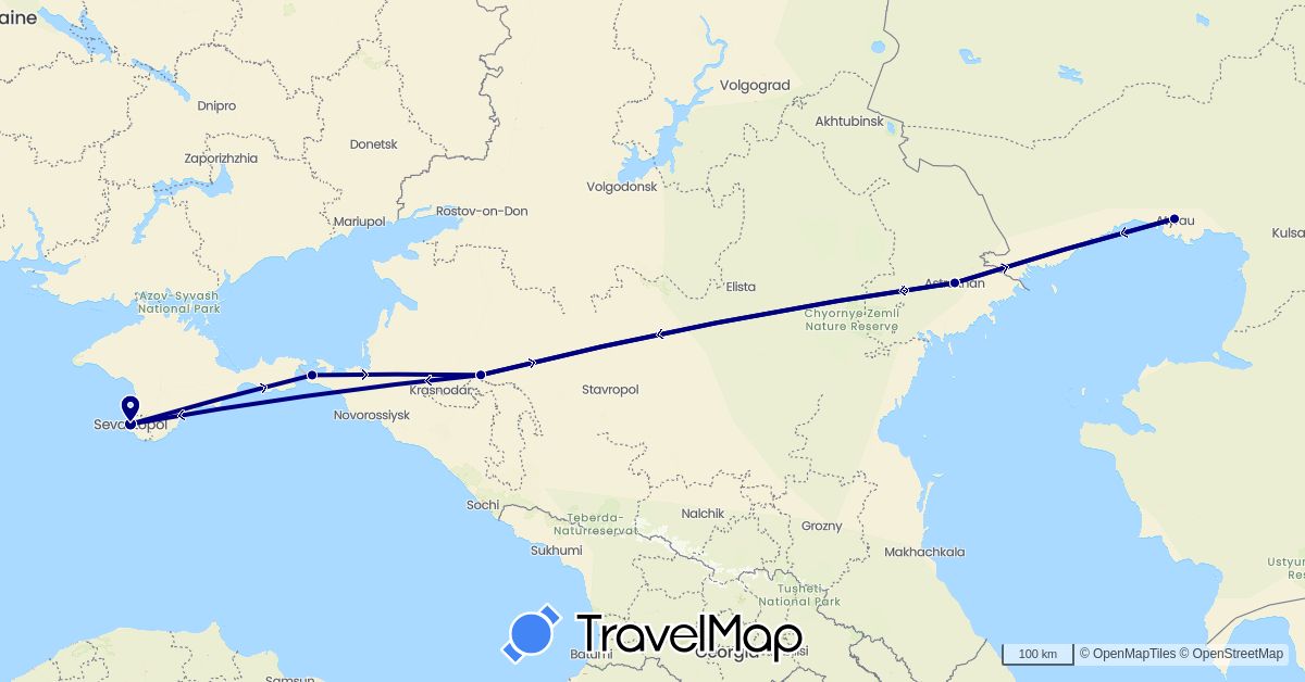 TravelMap itinerary: driving in Kazakhstan, Russia, Ukraine (Asia, Europe)