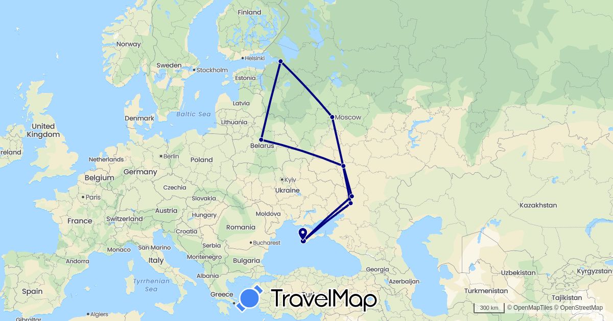 TravelMap itinerary: driving in Belarus, Russia, Ukraine (Europe)